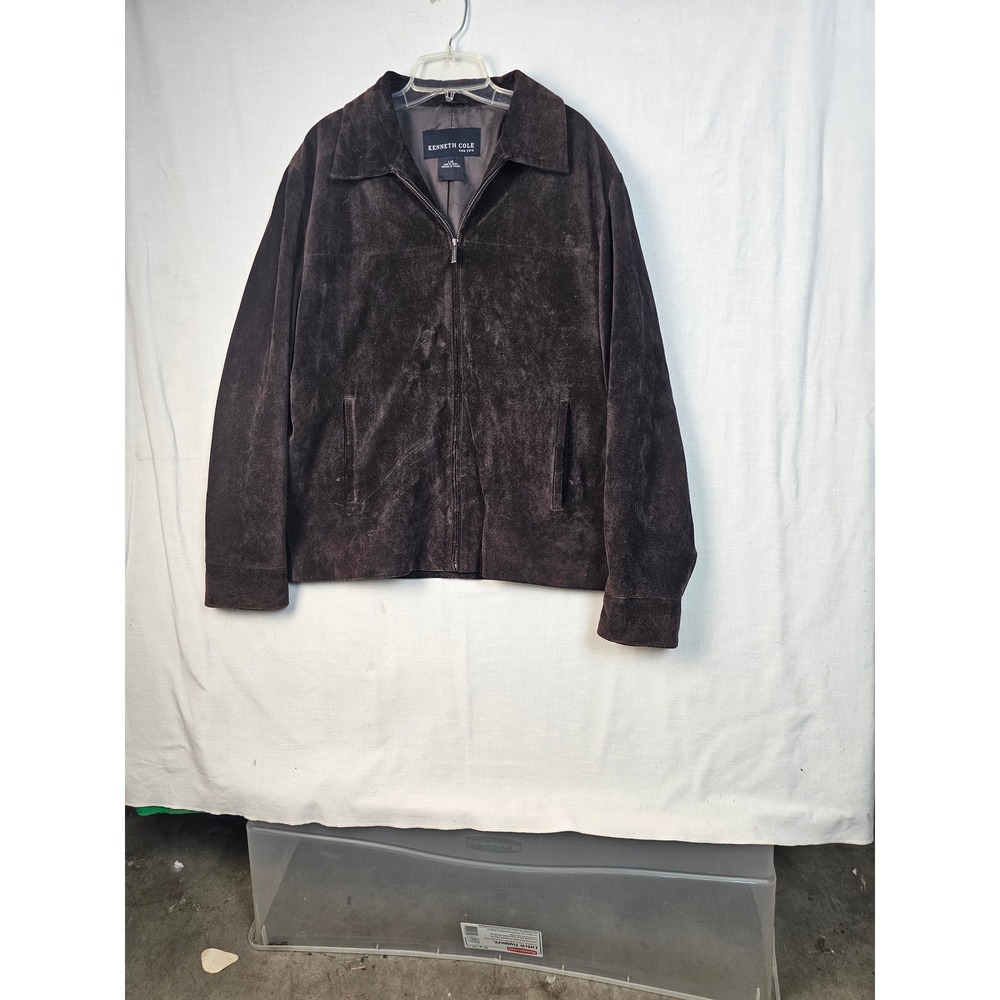 Kenneth Cole New York Mens Brown Suede Leather Full Zip Jacket Large L